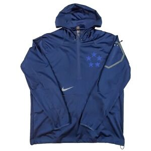 Nike Mens XL Blue Hooded Windbreaker Rain Jacket Packable Half Zip